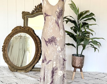 Vintage 90s Y2K Silk Burnout Beaded Gown – Bias Cut Sequin Dress - Size 12