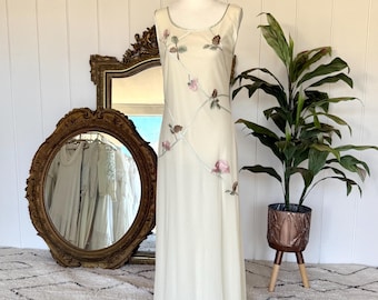 Vintage 90s Y2K Floral and Ribbon Mesh Embroidered Dress - Size 8