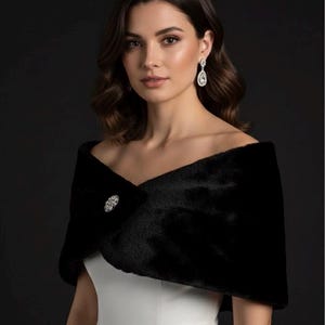 Elegante chal de novia de piel sintética negra - Chal formal de noche