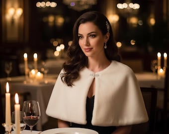 Elegant White Faux Fur Bridal Shawl: Winter Wedding Cover-Up