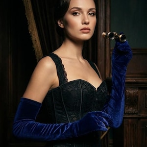 Velvet Royal Blue Gloves - Etsy