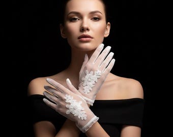 Handmade White Lace Bridal Gloves – Wedding Tulle Accessory
