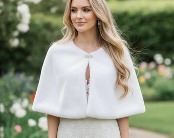 White Faux Fur Bridal Cape: Elegant Winter Wedding Shawl