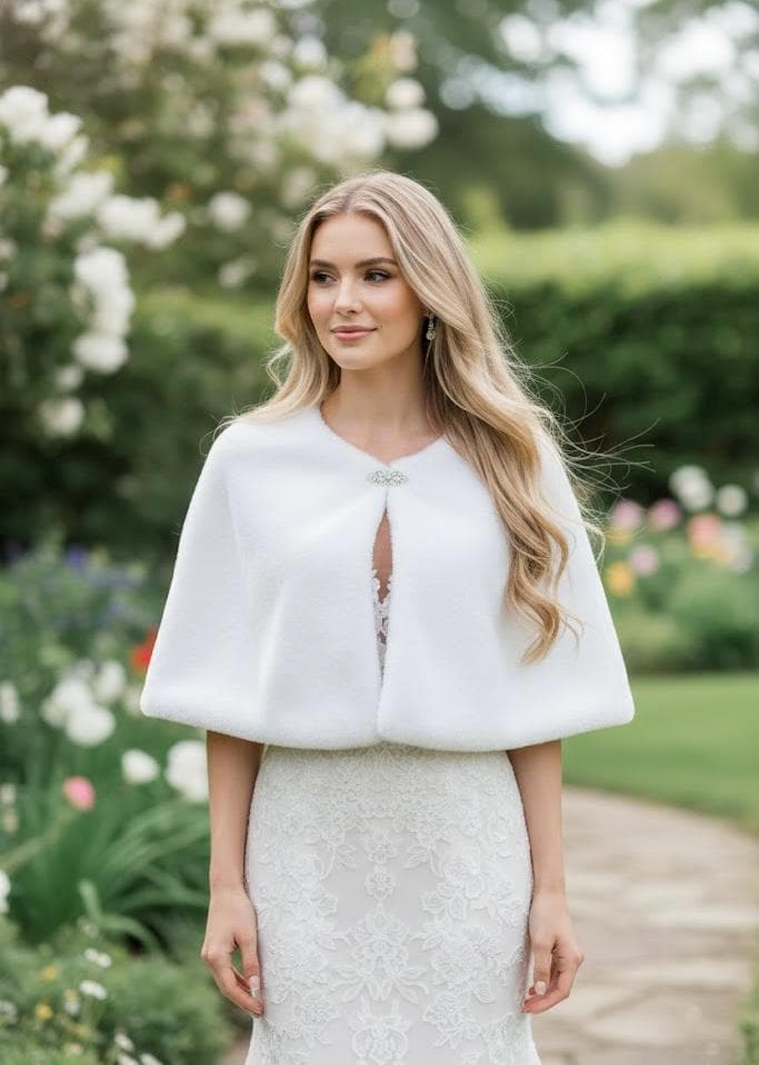 Giacca di Pelliccia Ecologica 2018 Coprispalle da Sposa Lungo Mantello con Cappuccio Cappotto Avvolgente Avorio Invernale