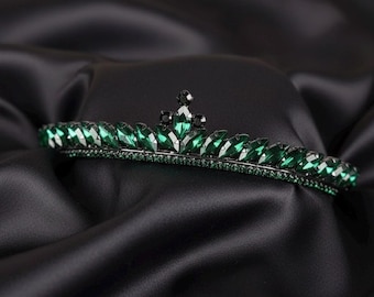 Emerald Green Crystal Bridal Tiara | Black Wedding Crown