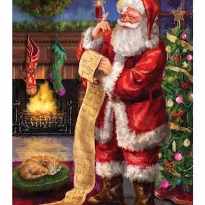 Deseos navideños, impresión digital, panel "Lista de Papá Noel", 91 x 109 cm, Navidad, 100 % algodón, por panel (91 x 109 cm)