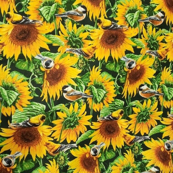 David Textiles Sunflower & Birds - 100% Cotton - By The Yard