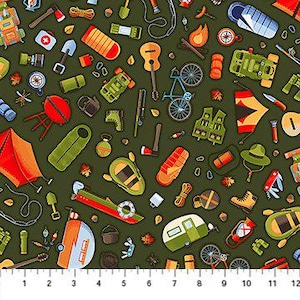 Northcott Patrick Lose Fabrics Camping Therapy Bare Necessities Multi - Styckvis (91 x 101 cm) - 100 % bomull