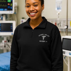 Personalized ICU Nurse Quarter Zip Sweatshirt i Custom rn Pullover for Intensive Care Unit Nurses i Nurse Gift Idea i ICU RN Uniform