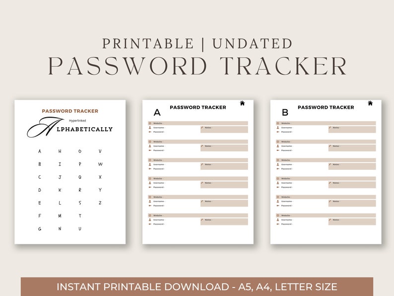 Template Password Tracker Printable Fillable, Password Keeper ...