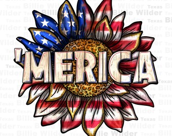 Merica mit Sonnenblume png Sublimation Design download, 4th of July png, USA png, Independent Day png, sublimate designs download