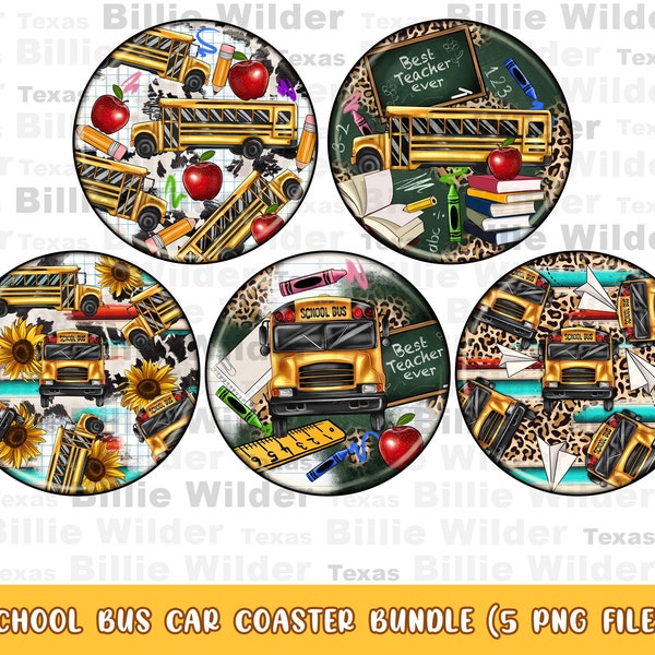 School bus car coaster png bundle sublimation design download, back to school png, school bus png, western car coaster png, designs download