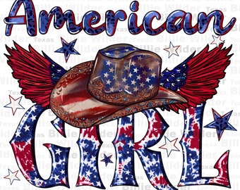 American girl with cowboy hat png sublimation design download, 4th of July png, Independence Day png,USA flag png,sublimate designs download