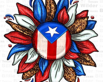 Puerto Rico sunflower png sublimation design download, Puerto Rico png, Puerto Rico flag png, western hearts png, sublimate designs download