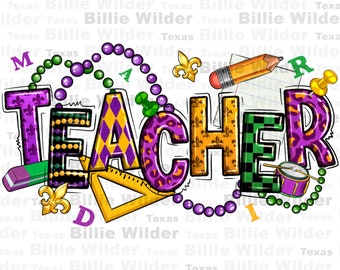 Mardi Gras Teacher png sublimation design download, Happy Mardi Gras png, Mardi Gras Carnaval png, Teacher's Day png, designs download