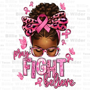 Könnte beinhalten: Ein pinkfarbenes und schwarzes Grafikdesign mit dem Gesicht einer Frau, einer Brille und einer rosafarbenen Schleife. Der Text "beten kämpfen glauben" ist in pinken Buchstaben geschrieben.