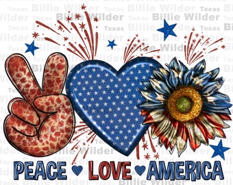 Paz amor América png download de design de sublimação, 4 de julho png, Dia da Independência png, bandeira dos EUA png, download de designs sublimados