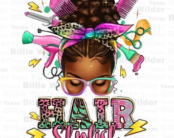 Hairstylist afro chaotisch Brötchen png Sublimation Design download, Friseur png, Hair Boss png, Hairstylist png, sublimieren designs download
