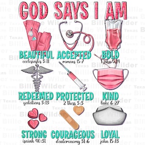 God says i am png sublimation design download, Christian png, Religious png, Nurse png, Nursing png, sublimate designs download