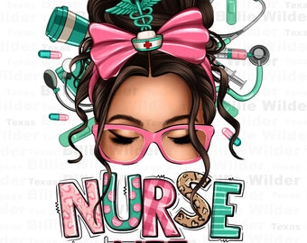 Pão bagunçado afro Nurse Life png download de design de sublimação, Nurse Life png, Nursing png, mulher negra coque bagunçado png, download de designs sublimados