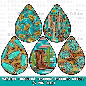 Western turquoise teardrop earrings png sublimation design bundle, western teardop earrings png, western png, sublimate designs download