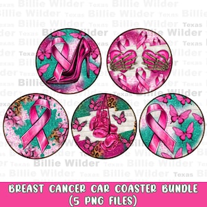 Breast Cancer car coaster bundle png sublimation design download, Cancer Awareness png, pink car coaster png, sublimate designs download