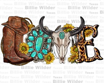 Western love bull skull with gemstone and sunflower png sublimation design download, western love png, bull skull png, designs download