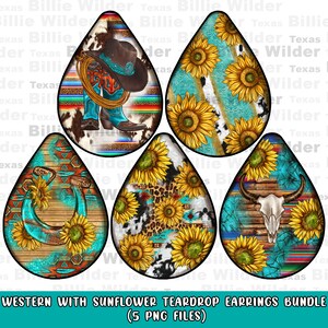 Western sunflower teardrop earrings png sublimation design bundle, western teardop earrings png, western png, sublimate designs download