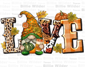 Love gnome png diseño de sublimación descargar, Hello Fall png, Autumn png, Fall vibes png, Fall leaves png, sublimate designs download