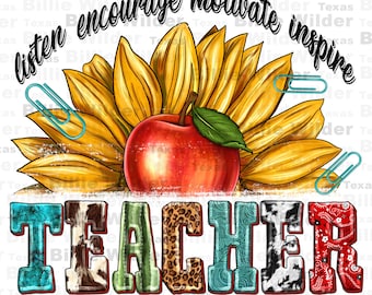 Teacher with sunflower png sublimation design download, Teacher's Day png, back to school png, Teacher life png, sublimate download
