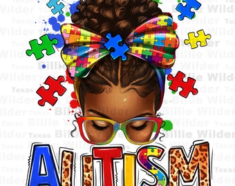 Autism afro messy bun png sublimation design download, Autism Awareness png, Autism life png, sublimate designs download