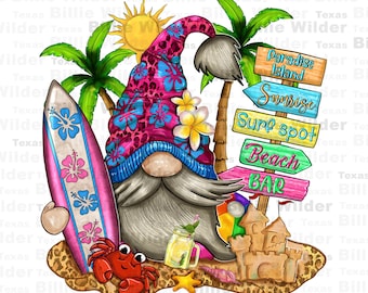 Beach gnome png sublimation design download, hello summer png, summer gnome png, summer vibes png, sublimate designs download