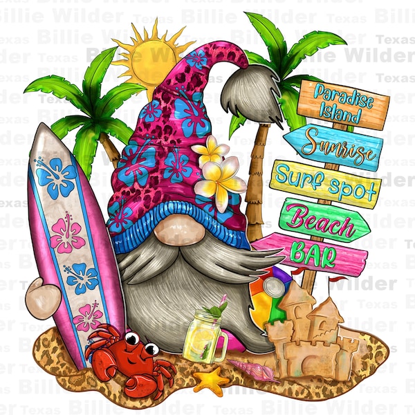 Beach gnome png sublimation design download, hello summer png, summer gnome png, summer vibes png, sublimate designs download