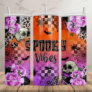 Halloween spooky vibes 20 oz skinny tumbler png, Halloween tumbler wrap png,Spooky vibes Png, skull png, spooky png tumbler designs download
