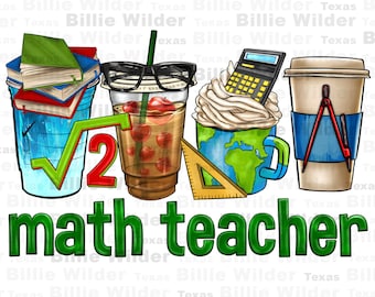 Math Teacher coffee cups png sublimation design download, Teacher's Day png, back to school png, sublimate designs download