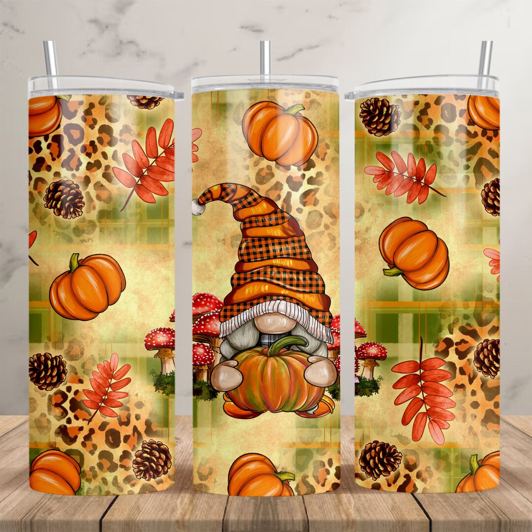 Fall Pumpkins and Gnome 20 Oz Skinny Tumbler Png, Tumbler Wrap Png ...