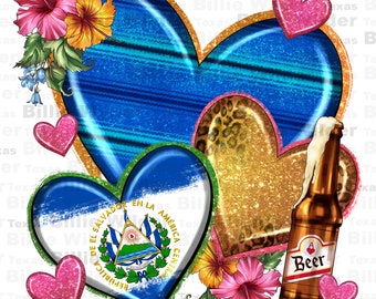 El Salvador hearts png sublimation design download, El Salvador png, El Salvador flag png, western hearts png, sublimate designs download