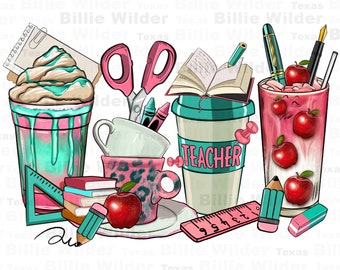 Teacher coffee cups png sublimation design download, Teacher's Day png, back to school png, Teacher life png, sublimate designs download
