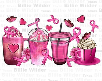 Breast Cancer coffee cups png sublimation design download, Cancer Awareness png, find a cure png,fight Cancer png,sublimate designs download