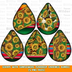 Serape with sunflowers teardrop earrings png sublimation design bundle, teardop earrings png, sunflowers png, sublimate designs download