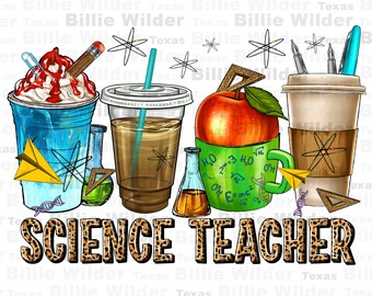 Science Teacher coffee cups png sublimation design download, Teacher's Day png, back to school png, western Teacher png, sublimate download
