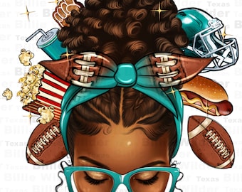 American Football afro messy bun png sublimation design download, afro woman png, sport messy bun png, sublimate designs download