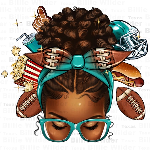 American Football afro messy bun png sublimation design download, afro woman png, sport messy bun png, sublimate designs download