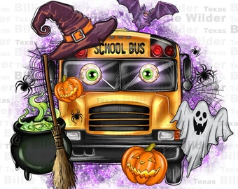 Halloween school bus png sublimation design download, back to school png, school bus driver png, Hallowen png, sublimate designs download