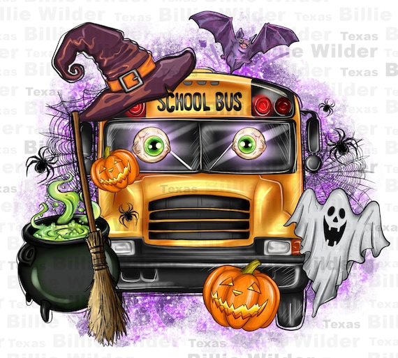 Halloween school bus png sublimation design download, back to school png, school bus driver png, Hallowen png, sublimate designs download