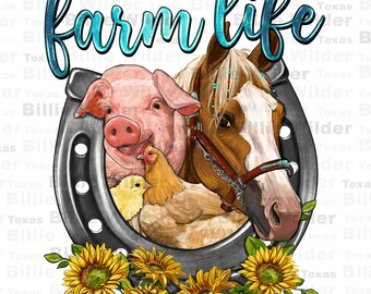 Chicken pig horse farm life png sublimation design download, farm animals png, horseshoe png, farm life png, sublimate designs download