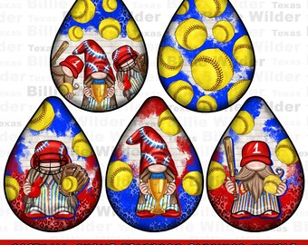 Softball gnome teardrop earrings png sublimation design bundle, sport teardop earrings png, Softball game png, sublimate designs download