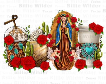 Lady of Guadalupe coffee cups png sublimation design download, Mexican png, Our Lady of Guadalupe png, Mexican mom png, sublimate download
