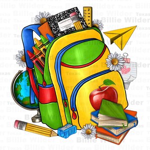 Sac d'école png téléchargement de conception de sublimation, vie scolaire png, vibes d'école png, png de retour à l'école, png d'école d'amour, téléchargement de conceptions sublimées
