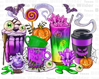 Halloween coffee cups png sublimation design download,Happy Halloween png, Halloween png, Spooky vibes png, coffee love png,designs download